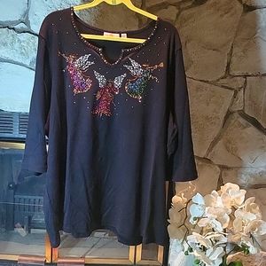 Quacker Factory 3/4 Sleeve Top Size 3X Angels with Trumpets